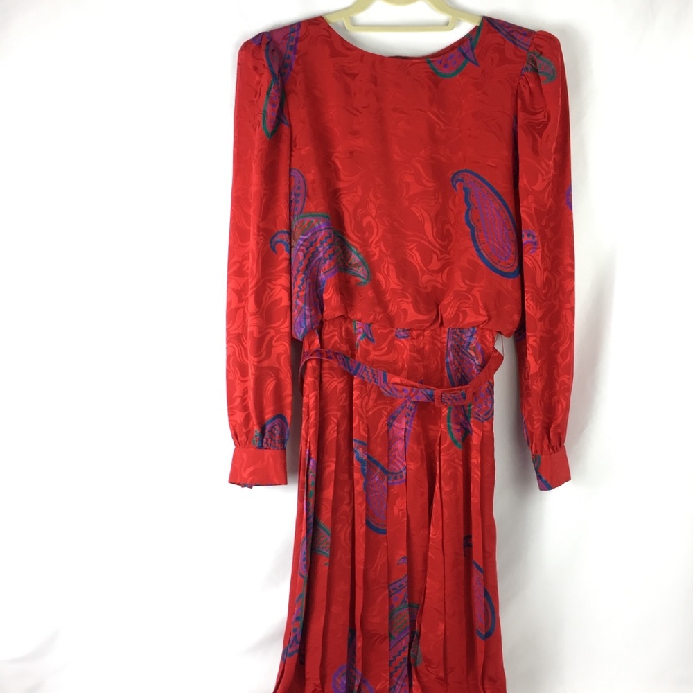 Vintage Adrianna Papell Silk Red Paisley Dress 10